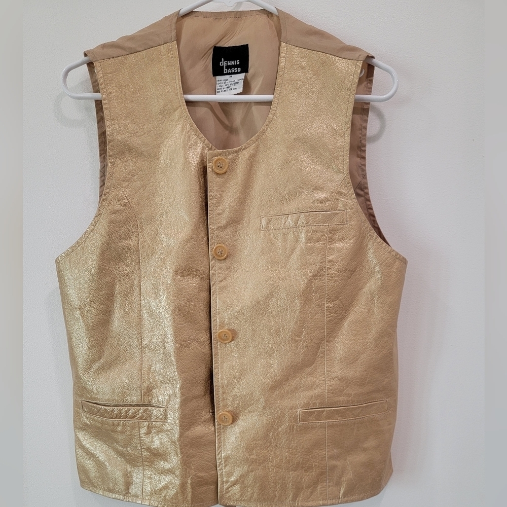 Dennis Basso Women's Gold Leather Vest Sleeveless Size Medium